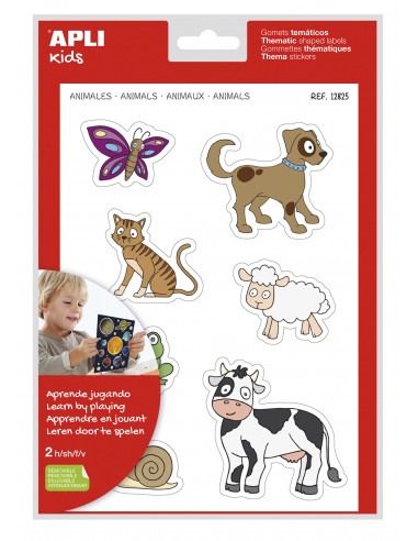 Apli Gomets Tematicos Animales xL - 28 Gomets en 2 Hojas A4 - Desarrollados con Educadores - Adhesivo Removible - Tamaño xL