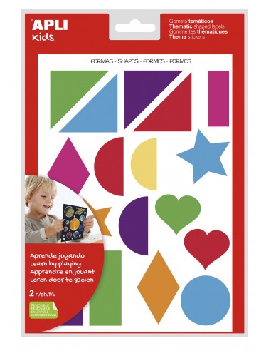 Apli Gomets Tematicos Formas Geometricas xL - 2 Hojas A4 (64 Gomets) - Desarrollados con Educadores - Adhesivo Removible -