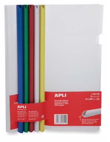Apli Encuadernadores Deslizantes en Colores Surtidos 10x297mm con Funda Transparente - Ranura para Facil Insercion de Hojas -