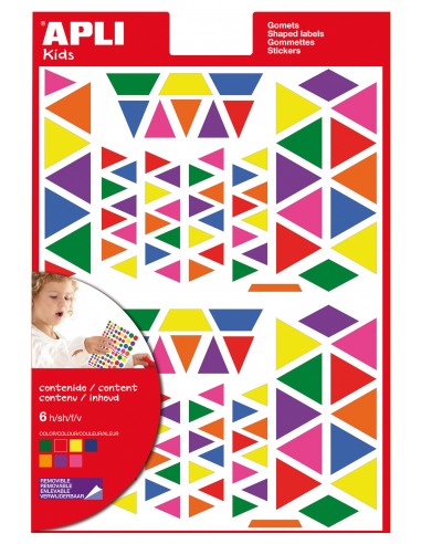 Apli Gomets Triangulares Removibles - Tamaños Surtidos - 648 Gomets por Bolsa - Desarrollo de Habilidades y Creatividad -