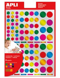 Apli Gomets Redondos Adhesivo Permanente - Ø 10mm-Ø 14mm y Ø 20mm - 624 Gomets por Bolsa - Colores Metalizados -