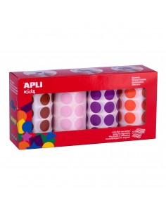 Apli Gomets Redondos Ø 20mm - Pack de 4 Rollos en Colores Surtidos - Adhesivo Permanente - 7080 Gomets en Total