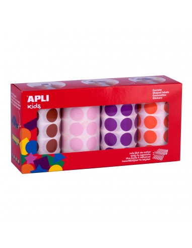 Apli Gomets Redondos Ø 20mm - Pack de 4 Rollos en Colores Surtidos - Adhesivo Permanente - 7080 Gomets en Total