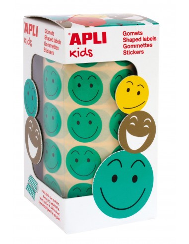 Apli Gomets Cara Feliz Verdes Ø 20mm - Adhesivo Removible - 900 Gomets por Rollo - Ideal para Motivar y Premiar a los Niños