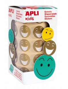 Apli Gomets Cara Feliz Dorados - Ø 20mm - Adhesivo Removible - 900 Unidades por Rollo