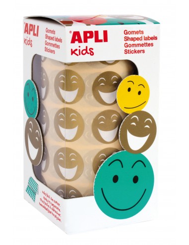 Apli Gomets Cara Feliz Dorados - Ø 20mm - Adhesivo Removible - 900 Unidades por Rollo