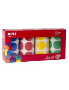 Apli Gomets Redondos Ø 33mm - Pack de 4 Rollos con 2832 Gomets - Adhesivo Permanente - Ideal para Desarrollar Habilidades en