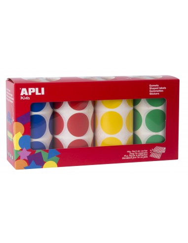 Apli Gomets Redondos Ø 33mm - Pack de 4 Rollos con 2832 Gomets - Adhesivo Permanente - Ideal para Desarrollar Habilidades en