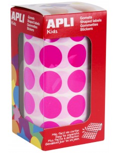 Apli Gomets Redondos Fucsia Ø 20mm - 59 Hojas Pretroqueladas - 1770 Gomets por Rollo - Ideal para Escuelas y Talleres