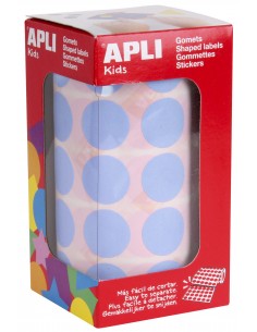 Apli Gomets Redondos Ø 20mm Azul Claro - 59 Hojas Pretroqueladas - 1770 Gomets por Rollo - Ideal para Escuelas y Talleres