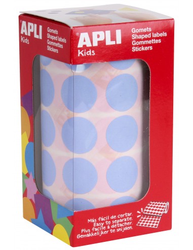 Apli Gomets Redondos Ø 20mm Azul Claro - 59 Hojas Pretroqueladas - 1770 Gomets por Rollo - Ideal para Escuelas y Talleres