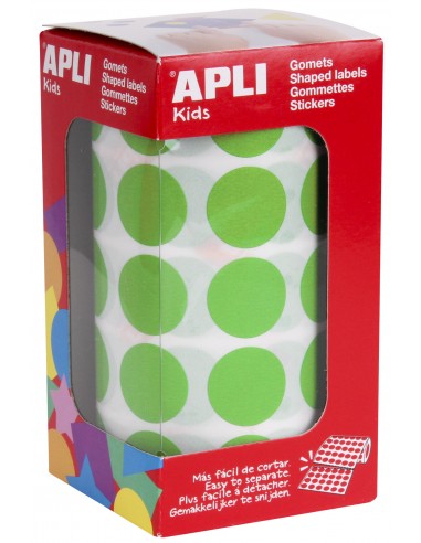 Apli Gomets Redondos Ø 20mm Verde Claro con Adhesivo Permanente - 59 Hojas Pretroqueladas - 1.770 Gomets por Rollo - Normas