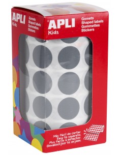 Apli Gomets Redondos Gris Ø 20mm - 59 Hojas Pretroqueladas - 1770 Gomets por Rollo - Desarrolla Habilidades y Capacidades -