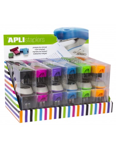 Apli Expositor de Grapadoras Office - Tamaño de Grapas N 22 6-24 6 - 12 Unidades en Colores Surtidos - Incluye 2000 Grapas