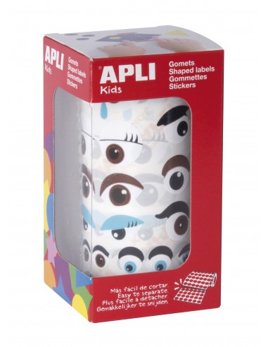 Apli Gomets Ojos de Colores - 23 Formas Diferentes - 30 Hojas Pretroqueladas - 1380 Gomets por Rollo
