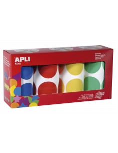 Apli Gomets Redondos Ø 45mm - Pack de 4 Rollos Surtidos - 1416 Gomets por Pack - Adhesivo Permanente - Hojas Pretroqueladas
