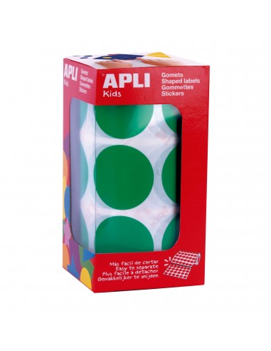 Apli Gomets XL Redondos Verdes - Ø 33mm - Adhesivo Permanente - 708 Gomets por Rollo