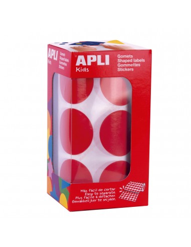 Apli Gomets XL Redondos Ø 33mm Rojos con Adhesivo Permanente - 708 Gomets por Rollo - Ideal para Desarrollar Psicomotricidad