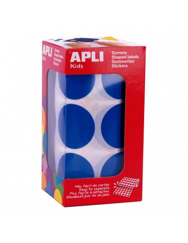 Apli Gomets XL Redondos Azules - Ø 33mm - Adhesivo Permanente - 708 Gomets por Rollo - Ideal para Desarrollar Habilidades