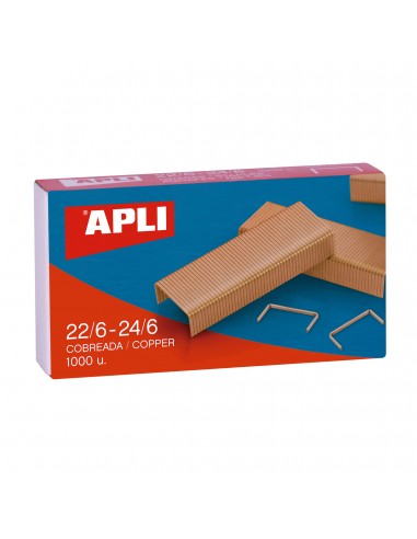 Apli Grapas de Cobre Galvanizadas 22 6 - 24 6 - Capacidad de 30 Hojas - Material Duradero y Resistente - Extremos Afilados