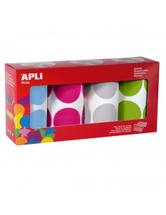 Apli Gomets Redondos Ø 45mm - Pack de 4 Rollos en Colores Surtidos - Adhesivo Permanente - 1416 Gomets por Pack - Desarrollo
