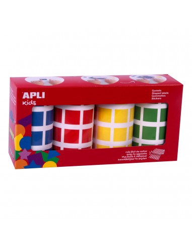 Apli Gomets Cuadrados Adhesivo Permanente - Tamaño 20 x 20mm - Pack de 4 Rollos en Colores Surtidos - 7080 Gomets por Pack