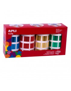 Apli Gomets Cuadrados Metalizados - Tamaño 20mm - Adhesivo Permanente - 4 Rollos con 5.640 Gomets en Colores Surtidos