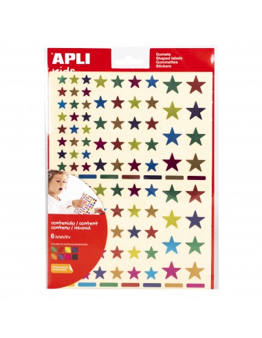 Apli Gomets Estrella Adhesivo Permanente - 10mm-14mm y 20mm - 624 Gomets por Bolsa - Desarrollo de Habilidades Creativas y