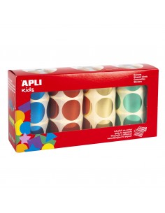 Apli Gomets Redondos Metalizados Ø 33mm - Pack de 4 Rollos (Amarillo-Azul-Rojo y Verde) - 2256 Gomets en Total - Hojas