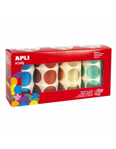 Apli Gomets Redondos Metalizados Ø 33mm - Pack de 4 Rollos (Amarillo-Azul-Rojo y Verde) - 2256 Gomets en Total - Hojas