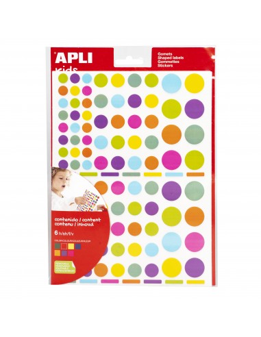 Apli Gomets Redondos Adhesivo Removible - Ø 10mm-Ø 14mm y Ø 20mm - 624 Gomets por Bolsa - Desarrollo de Habilidades y