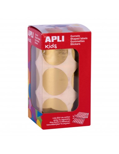 Apli Gomets Redondos Oro Metalizado - Ø33mm - 59 Hojas Pretroqueladas - 708 Gomets por Rollo - Cumplen Normas EN-71 y FSC -