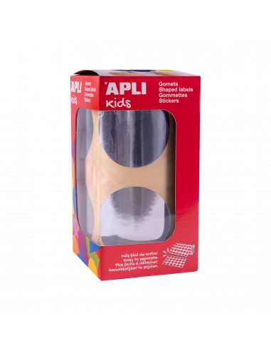 Apli Gomets Redondos Plata Metalizado - Ø 45mm - 354 Gomets por Rollo - Desarrolla Psicomotricidad Fina y Varias Capacidades