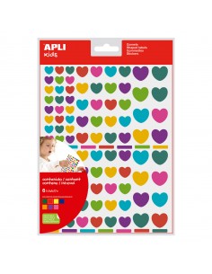 Apli Gomets Corazon Adhesivo Removible - Tres Tamaños Surtidos - 624 Gomets por Bolsa - Desarrollo de Habilidades y
