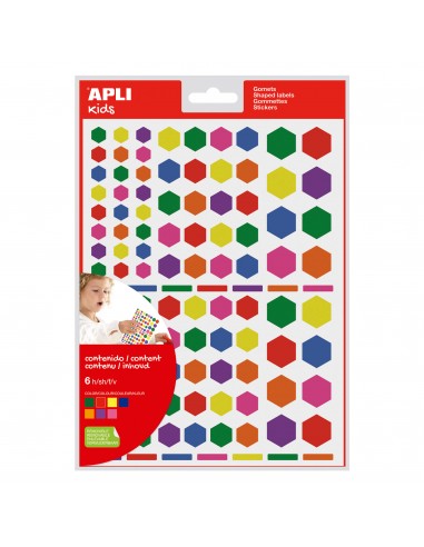 Apli Gomets Hexagonales Removibles - 3 Tamaños Surtidos - 624 Gomets por Bolsa - Desarrollo de Habilidades y Creatividad -