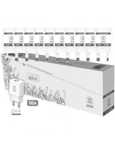 TechOneTech Basik Pack de 10 Cargadores de Pared 1 Puerto USB 12W