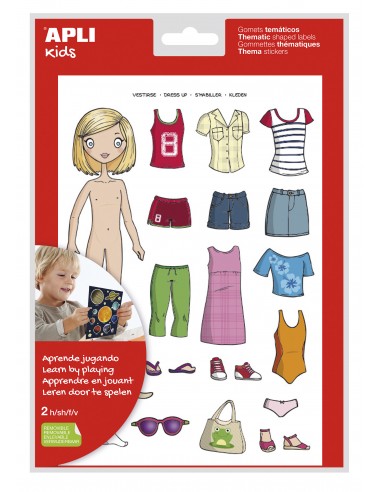 Apli Bolsa de Gomets Tematicos Vestirse Niña - 37 Gomets - Adhesivo Removible - Desarrollados con Educadores - Normas EN-71
