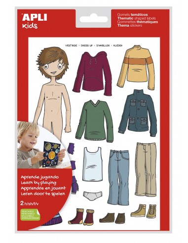 Apli Bolsa de Gomets Tematicos Vestirse Niño - 35 Gomets - Adhesivo Removible - Desarrollados con Educadores - Normas EN-71