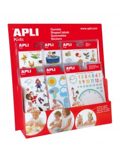 Apli Expositor Gomets Tematicos - Tamaño Mostrador - 60 Bolsas Incluidas - Temas Variados - Colorido