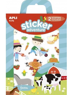 Apli Juego de Pegatinas de Papel Granja - 2 Escenarios 45x20cm - 42 Gomets Removibles - Formato Reducido con Cajita Asa -
