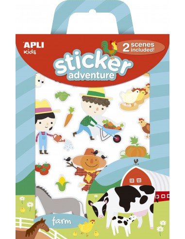 Apli Juego de Pegatinas de Papel Granja - 2 Escenarios 45x20cm - 42 Gomets Removibles - Formato Reducido con Cajita Asa -