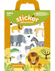 Apli Juego de Pegatinas Adhesivas de Papel Tematica Sabana - Incluye 2 Escenarios 45x20cm y 34 Gomets Removibles - Ideal para