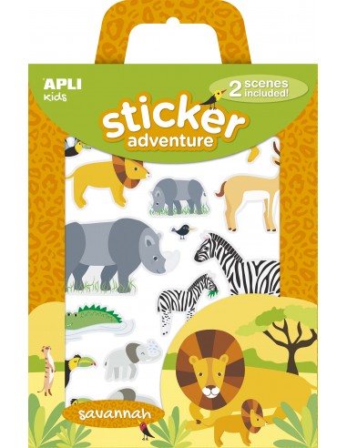 Apli Juego de Pegatinas Adhesivas de Papel Tematica Sabana - Incluye 2 Escenarios 45x20cm y 34 Gomets Removibles - Ideal para
