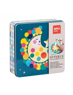 Apli Juegos de Gomets Luna - Incluye 16 Laminas y 12 Hojas de Gomets Removibles - Alto Valor Didactico - Caja Metalica con