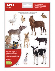Apli Bolsa de Gomets Tematicos Realistas Animales de la Granja - 24 Gomets - Adhesivo Removible - Desarrollo de Habilidades