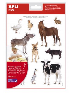Apli Gomets Tematicos Realistas Animales de la Granja - 144 Gomets en 12 Hojas - Adhesivo Removible - Ideal para Desarrollar
