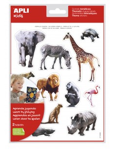 Apli Gomets Tematicos Realistas Animales Sabana - 24 Gomets - Adhesivo Removible - Desarrollados con Educadores - Ideal para