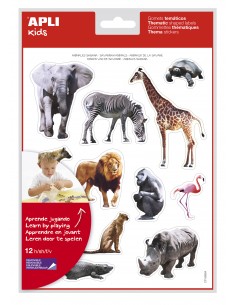 Apli Gomets Tematicos Realistas Animales Sabana - 144 Gomets - Adhesivo Removible - Ideal para Desarrollar Habilidades