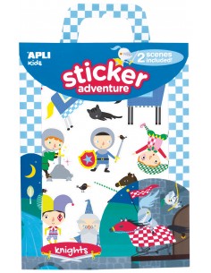 Apli Juego de Pegatinas de Papel Tematica Caballeros - 2 Escenarios 45x20cm - 2 Hojas de Gomets Removibles - Cajita con Asa -