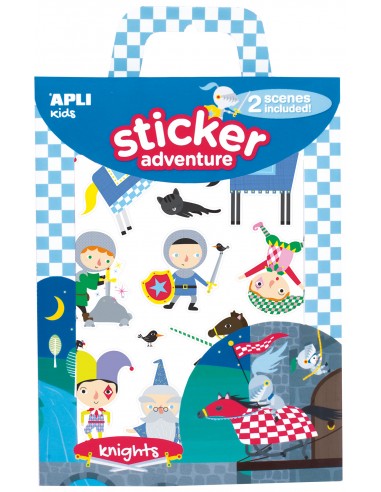 Apli Juego de Pegatinas de Papel Tematica Caballeros - 2 Escenarios 45x20cm - 2 Hojas de Gomets Removibles - Cajita con Asa -